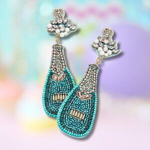 Crystal & Glass Beaded Turquoise Champagne Bottle Earrings NEW